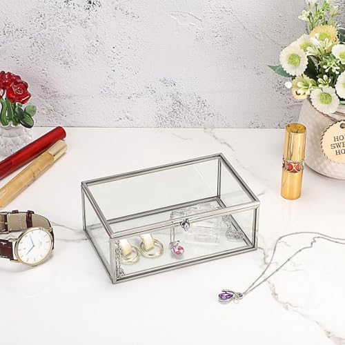 Hipiwe Vintage Glass Keepsake Box Small Jewelry Display Case Lidded Box - Image 2