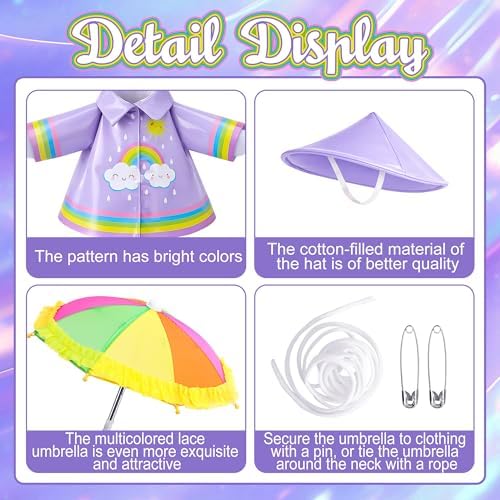DECOHS 3 Pcs/Set Raincoat Porch Goose Outfits, Summer Lawn Goose Statue Raincoat Costume, Yard Goose Clothes Raincoats Umbrella Hat Outfit for 23" Statue Patio Garden Decoration (Purple Rainbow) - Image 3