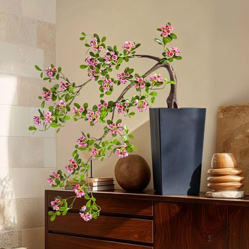 Large Artificial Bonsai Tree Artificial Flowering Tree Indoor Faux Decorative Plant for Living Room Home Office Décor Lifelike Branching & Natural Leaf Color Tree Madagascar Almond Style (Rose Red) by Unknown
