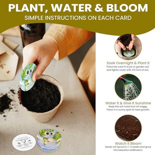 25 Plantable Seed Paper Earth Day Cards- Embedded with Wildflower Seeds, Earth Day Gift Decoration, Kids Craft, Educational Garden Party Favor, School Crafts, Easter Egg Filler- 2.5 inch Circles - Image 4