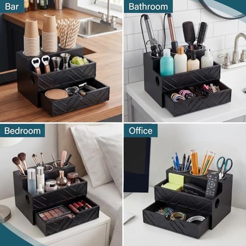 Hair Tool Organizer Countertop with Drawer Blow Dryer Holder, Black - Image 5