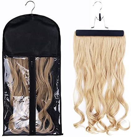 Hair Extensions Hanger with Storage Bag Hairpieces Storage Holder Wigs Carrier Case for Store Style Hair Black Color by RJMBMUP