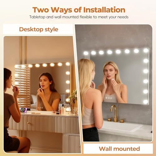 ZL ZELing Vanity Mirror Makeup Mirror with Lights,31.49" x 23.62"Large Tabletop Light up Mirror with 18Bulbs,10X Magnification,USB Charging Port,3 Color Touch Control Dimmable Lights. - Image 3