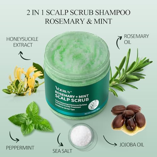VOERUY Scalp Scrub, Rosemary Scalp Exfoliator Scrub Shampoo, 2-in-1 Scalp Treatment with Mint Oil, Hair Treatment to Clarify and Remove Build Up with Silicone Scalp Massager, 10.6oz/300g (Pack of 2) - Image 2