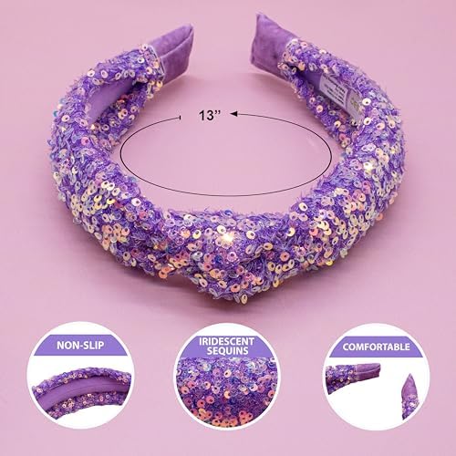 FROG SAC Sequin Knot Headband for Girls, Purple Knotted Hair Bands Accessories for Kids, Sparkly Iridescent Little Girl Headbands, Cute Fashion Hairbands for Tweens Stocking Stuffers for Children - Image 4
