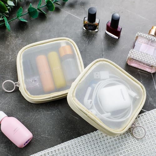 Weewooday 4Pcs Mesh Makeup Bag, Beige, Small, Classic - Image 5