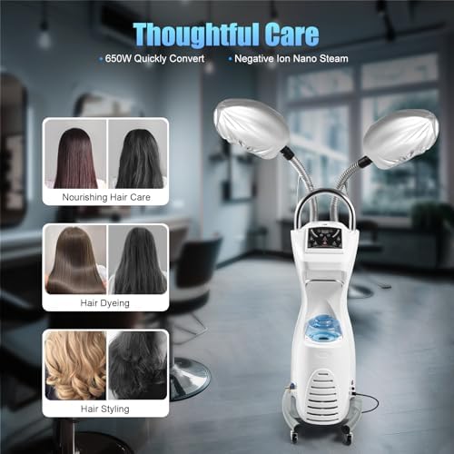 7 in 1 Professional Stand Hair Steamer Hair Dryer, 700W Freestanding Hair Salon Dryer Hair Dryer Hooded Hair Treatment Floor Rolling with Wheels, Perming Hairdress Salon SPA Machine - Image 2