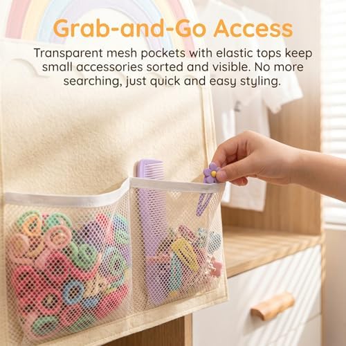 Rainbow Kids Hair Accessory Organizer Wall Hanging, Multi-Compartment Hanging Storage Bag for Hair Clips, Hair Ties, Headbands, Hair Bows,Space Saving Organizer for Girls Bedroom, Nursery - Image 4