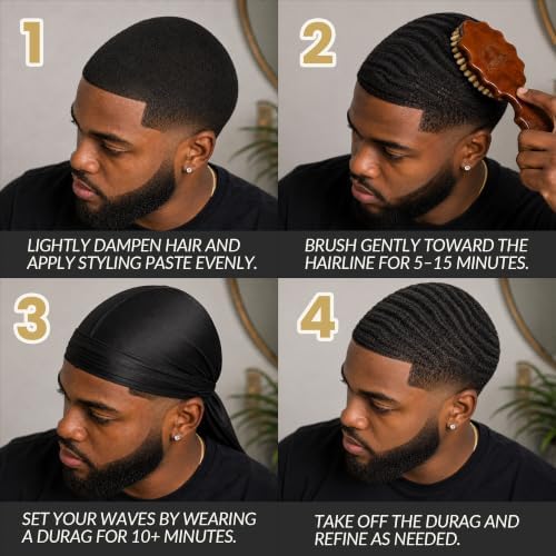 Kosher 360 Wave Brush for Men, Vegan Agave Bristle Hair Brush, Hard Medium Wave for Curly Coarse Wavy Hair, Ash Wood Handle, Wet and Dry Use - Image 6