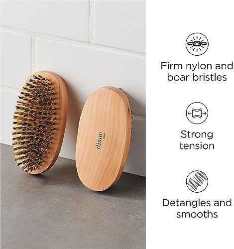 Diane Reinforced Boar Bristle Military Wave Brush for Men and Barbers – Hard Bristles for Thick to Coarse Hair – Use for Detangling, Smoothing, Wave Styles, Restore Shine and Texture - Image 2