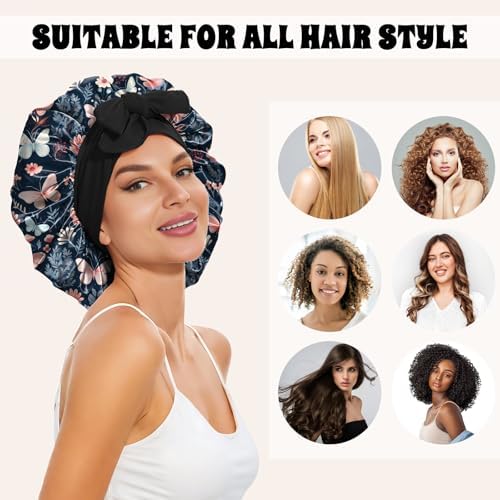 Satin Hair Braid Bonnet for Sleeping Double Layer Elastic Wide Soft Tie Band Hair Silk Lined Sleep Cap Women Girls - Image 4