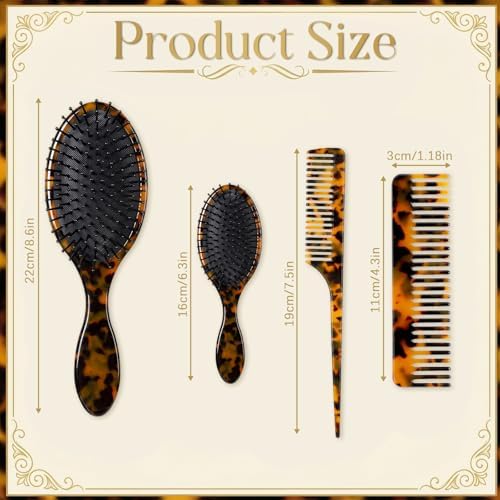 Meanplan Tortoise Shell Hair Comb Set Cellulose Acetate Paddle Detangler Brush Wide Tooth Comb Mini Tail Brushes Kit Grooming Tools for Women Men Thick Thin Curly Wavy Wet Dry Hair Gift - Image 2