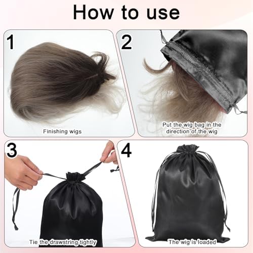6Pcs Silk Satin Wig Bags, Satin Gift & Travel Bag with Drawstring - Image 7