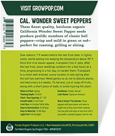 Organic Sweet Pepper Seeds (California Wonder) - Approx 25 Seeds - USDA Organic, Non-GMO, Open Pollinated, Heirloom, USA Origin - Image 5