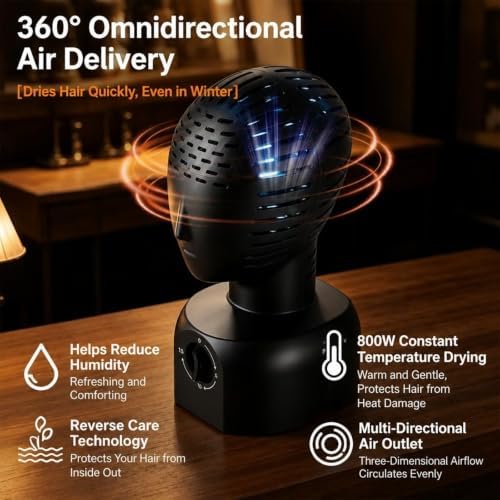 Hair Dryer Fresh Wig Head Stand, 360° Automatic Wig Dryer - Image 2