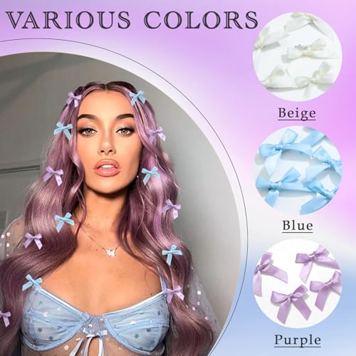 30PCS Satin Hair Accessories: Bow Clips, Hair Ribbons in Blue, Purple, White - Kawaii Mini Bows for Women, Girls - Image 4