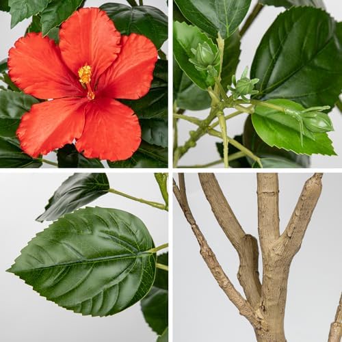 Briful 49.6" Artificial Hibiscus Trees 2 Pack, Faux Tropical Plants, Red - Image 5