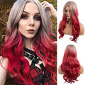 Long Curly Wavy Silver Grey to Red Wig Middle Part Natural Looking Synthetic Cosplay Wig for Women by Beweig