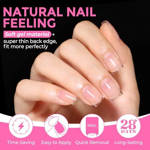 UNA GELLA Extra Short Sharp Square Nail Tips 216Pcs, 12 Sizes Pre-buffed Soft Gel Nail Tips Sharp Square Half Matte Full Cover Clear Fake Nails Extensions for DIY & Salon Manicure Clear Press on Nails - Image 4