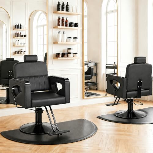 Black Salon Chair for Hair Stylist, Reclining Barber Chair for Barbershop - Image 2