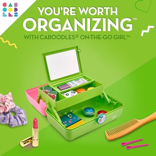 Caboodles On-The-Go Girl Makeup Box, Two-Tone Pink on Neon Green, Hard Plastic Makeup Organizer Box, Built-In Mirror, Secure Latch for Safe Travel, Spacious Storage for Large Items - Image 2