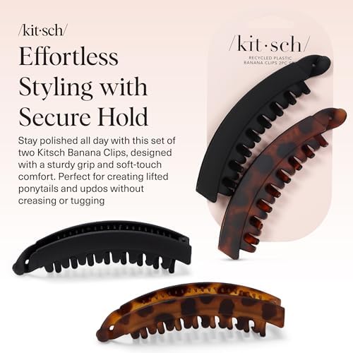 Kitsch Banana Hair Clips For Women – All Hair Types - Black & Tort, 2pcs - Image 2