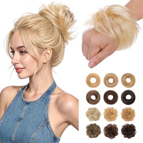 Messy Bun Hair Pieces Human Hair, Straight #613 Bleach Blonde by SLEEKALON