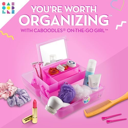 Caboodles On-The-Go Girl Makeup Box, Hot Pink Sparkle, Hard Plastic Makeup Organizer Box, Built-In Mirror, Secure Latch for Safe Travel, Spacious Storage for Large Items - Image 2