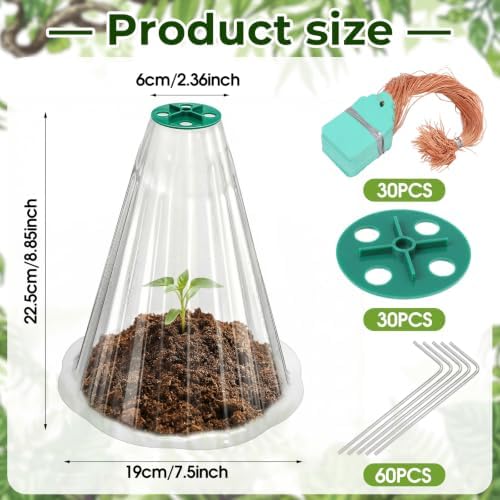 Cloches for Plants, Transparent Plant Covers, Garden Cloches with Humidity Domes, Securing Pegs and Plant Labels, Reusable Plant Protectors from Animals Plant Bell Cover (Transparent-30pcs-S) - Image 2