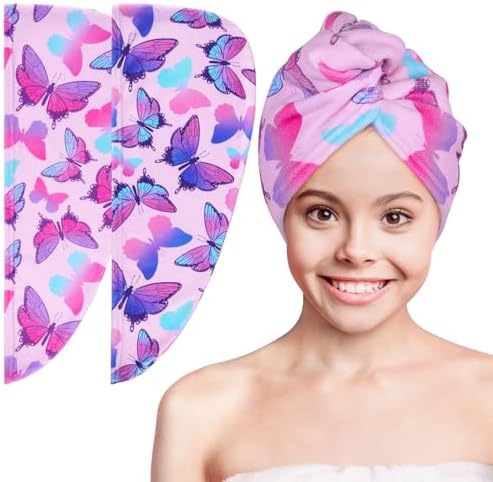 Basumee Microfiber Hair Towel Wrap for Kids Girls, Ultra Absorbent, 2 Pack by Basumee