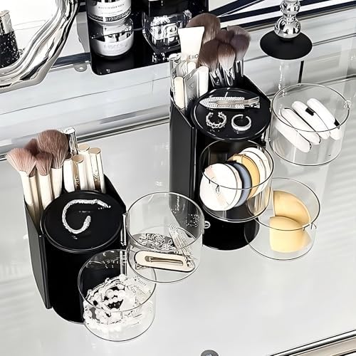 Azurphoric Hair Accessories Organizer with Hair Brush Holder(Black,2-Layer) - Image 3