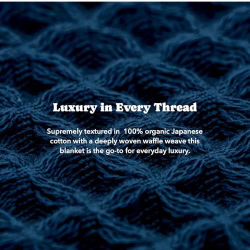 Luxury Organic Japanese Cotton Waffle Towelket Throw Blanket Bedspread for All Sleepers | Soft, Breathable and Thermoregulating (Ocean Blue, 67''x91'') - Image 6