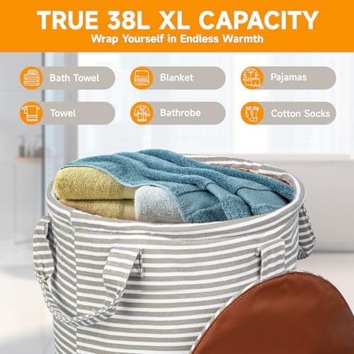 38L Foldable Towel Warmer Bucket,Heated Towel Warmers for Bathroom,Travel & Outdoors, 4 Heat Settings, Auto Shut Off,360° Ring Heating,Waterproof Fabric,Fits Oversized Towels, Robes, Blankets - Image 5