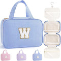 TOPEAST Hanging Toiletry Bag for Women - Travel Toiletry Bag Makeup Bag, Portable Toiletries Cosmetic Bag, Airplane Travel Essentials - Letter W, Blue by TOPEAST