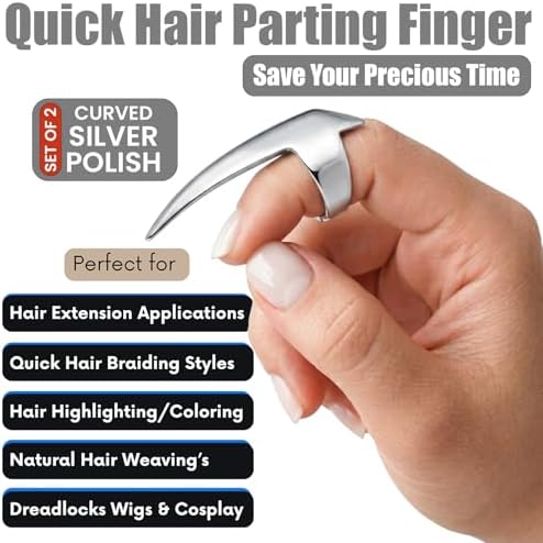 My Hair Tools Hair Parting & Sectioning Ring – Stainless Steel Finger Braiding Pick Tool for Dreadlocks, Wigs, Weaves, Hair Extensions – Quick Install Styling Tool for Salon & Home Use (2pcs Silver) - Image 2