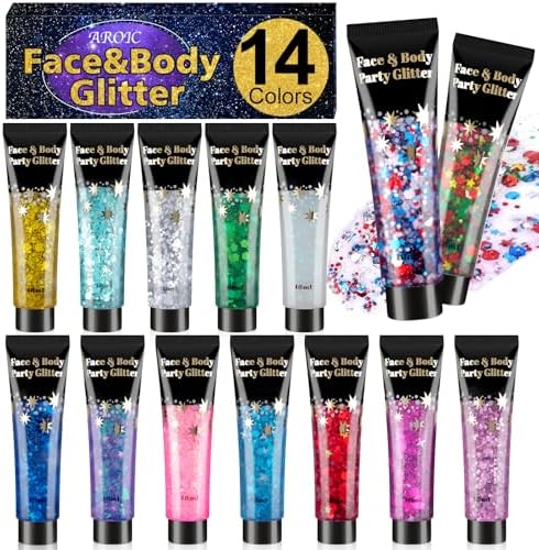 AROIC 14 Colors Body Glitter, Mermaid Fairy Hair Glitter Gel for Kids by AROIC