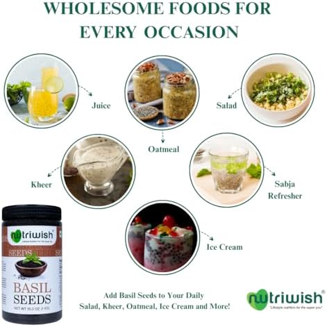 Nutriwish Basil Seeds 35.2 oz (1 KG) | 100% Natural, Raw & Gluten-Free | Perfect for Smoothies, Drinks & Desserts - Image 6