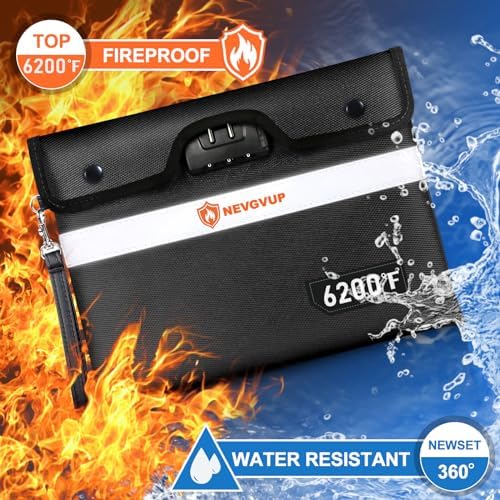 6200°F Upgraded Fireproof Document Bag with Lock, Fireproof Money Bag for Cash with Zipper/Reflective Strip, 9 Layer of Heat Insulated Material, Water Resistant Fire proof Bags for Documents,Fire Bags - Image 2