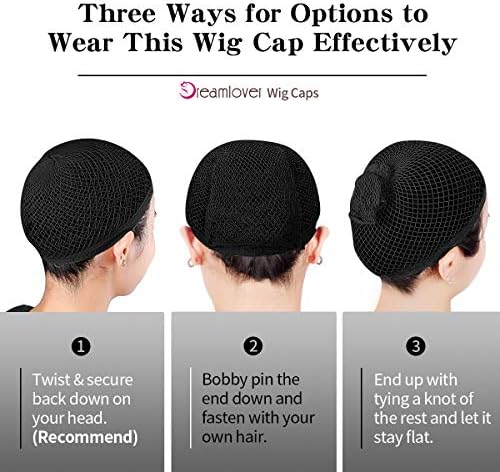 Dreamlover Black Mesh Wig Cap for Long Hair, 3 Pieces - Image 2