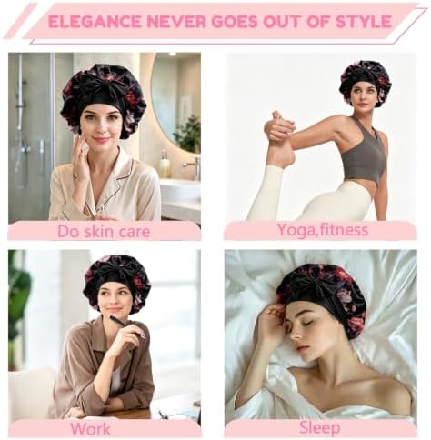 Satin Hair Bonnet Silk Bonnet for Sleeping Double Layer Elastic Tie Band Adjustable Reusable Hair Cap Cute Women Girls - Image 7