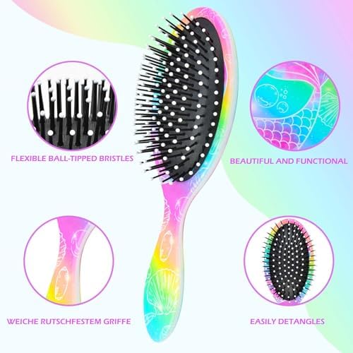 Kids Hair Brush Girls, Toddler Wet Dry Detangling Hair Brush for Curly Thick Hair Pain-Free Comb Girls Kids Women Unicorn Mermaid - Image 2