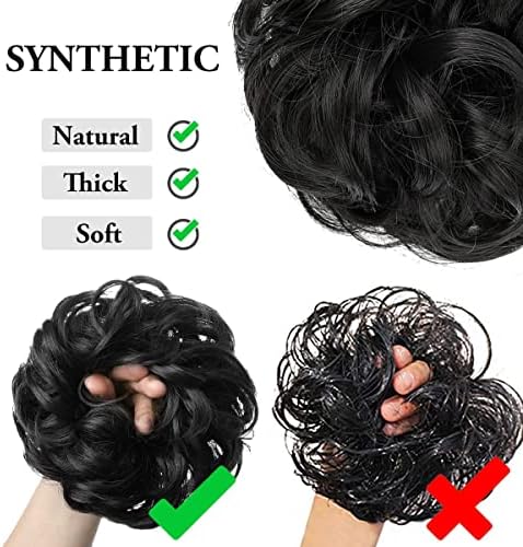 CJL HAIR Large Messy Bun Hair Piece Wavy Curly Scrunchies Synthetic Chignon Ponytail Hair Extensions Thick Updo Hairpieces for Women Pepper Brown - Image 4