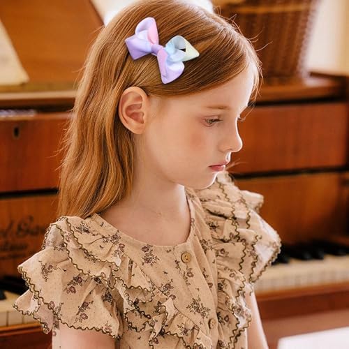 3" Girls Dressy Hair Bows Rainbow Gradient Multi Colored Grosgrain Ribbon Bow-knot Alligator Clips Holiday Hair Accessories for little Teen Toddler Girls Back School Gift in Pairs Set of 12 - Image 4