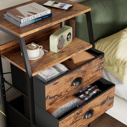 Furnulem Tall Night Stand, Bedside Table for Bedroom, Small Fabric Dresser - Image 5