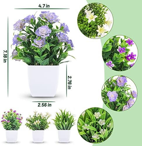 Der Rose 4 Pack Small Fake Plants with Flowers, Spring Home Bathroom Decor - Image 2