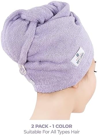 American Soft Linen 100% Cotton Hair Towels for Women, Head Towel Cap, Cotton Hair Turban Towel Wrap for Long Curly Anti Frizz Hair, Soft and Absorbent Cotton Hair Towels 2 Pack, Lilac - Image 3