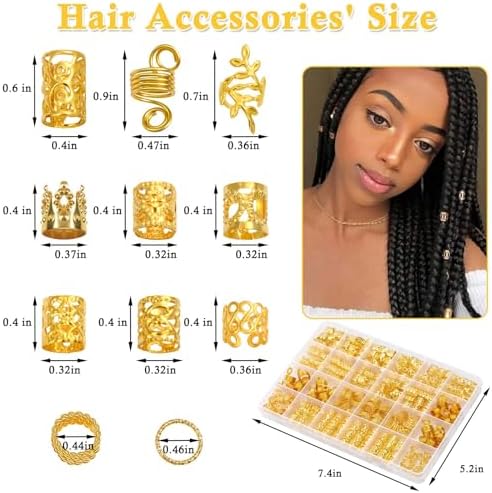 Lucomb 220 Pcs Gold Hair Jewelry for Braids, Loc Jewelry for Hair Dreadlock, Loc Charms for Women, Metal Gold Braid Rings Cuffs Clips for Dreadlock Accessories Clip Braids Extensions Decorations - Image 2