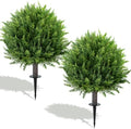 26'' Artificial Cedar Topiary Ball Tree Outdoor, Set of 2 UV Resistant Fake Bushes with Ground Spike, No Maintenance Realistic Greenery Fake Plant Ball for Porch Outdoor Garden Decor by Unknown