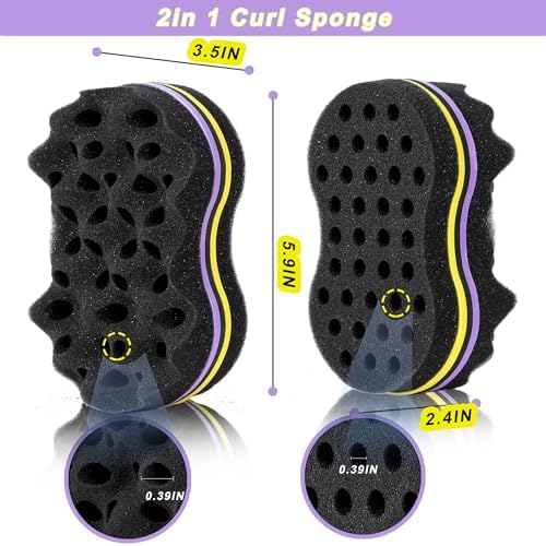 2Pcs Yellow Curl Sponge Set for Men & Women - Small Holes Design, Two-Sided for Natural and Black Hair Styles, Twist Sponge Brushes - Image 3