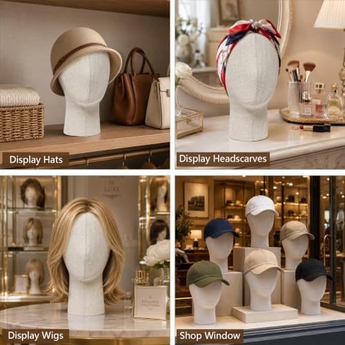 Bamboo Linen Mannequin Head, Pinnable Foam Form for Hats, Wigs and Styling - Image 4